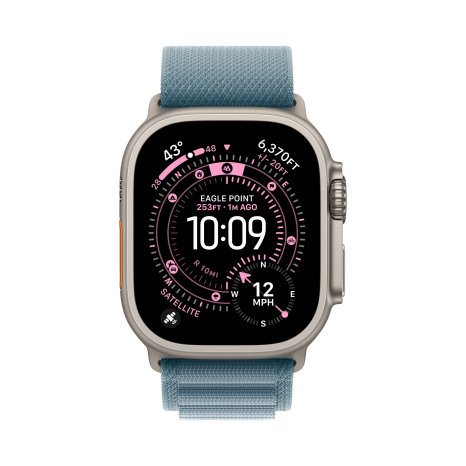 Apple Watch Ultra 3 49 мм, корпус из натурального титана, ремешок Alpine нежно-голубого цвета, размер M
