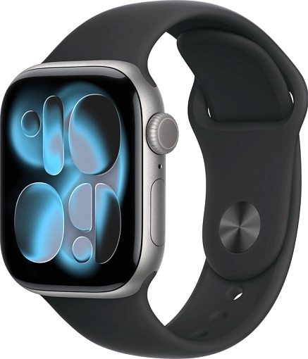 Apple Watch Series 11 46 мм, «серый космос», ремешок черного цвета, размер M/L